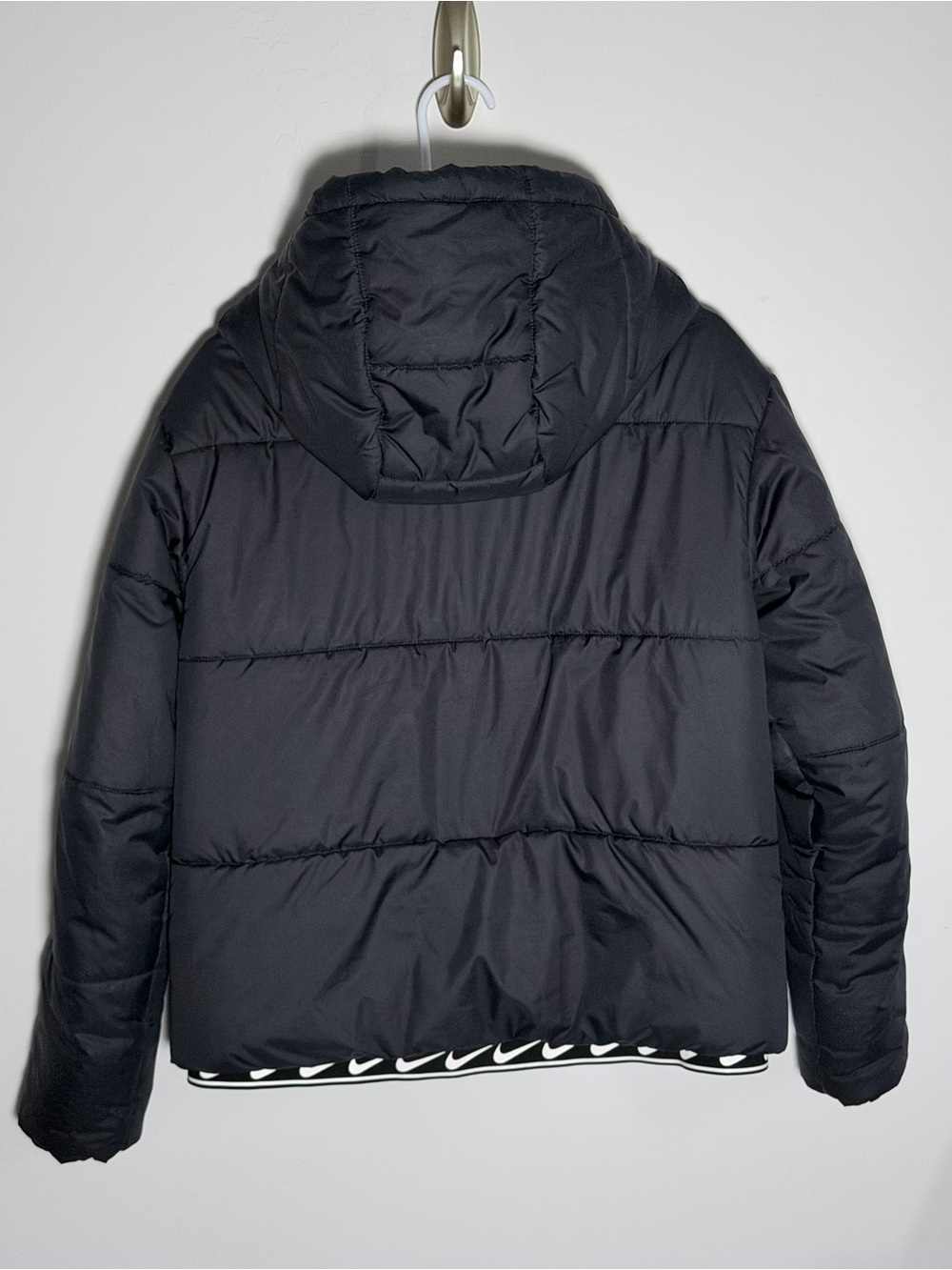 Nike Women's Black Hooded Quilted Puffer Grand Army Leila Kwan Zimmer Jacket M - Picture 7 of 12
